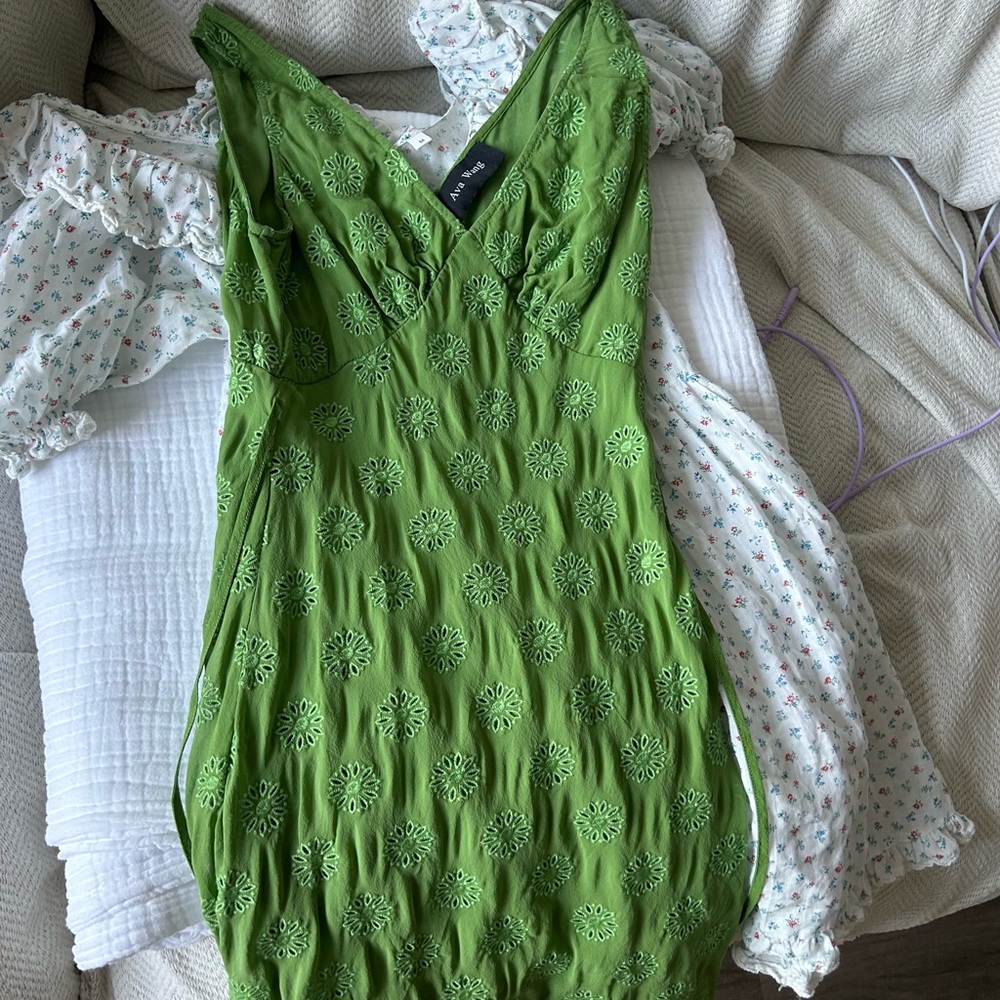 Reformation inspired Green Eyelet Embroidery Dress